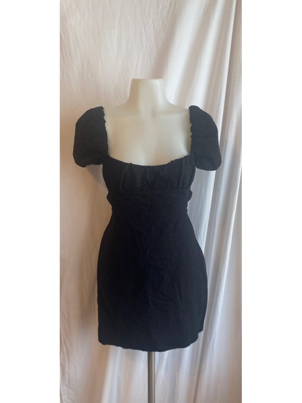 Zara Black Puff Sleeve Ruched Fit & Flare Mini Dress Size S